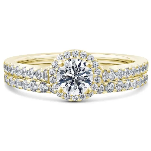 Yellow Gold Diamond Halo Bridal Set - Yellow Jasmine